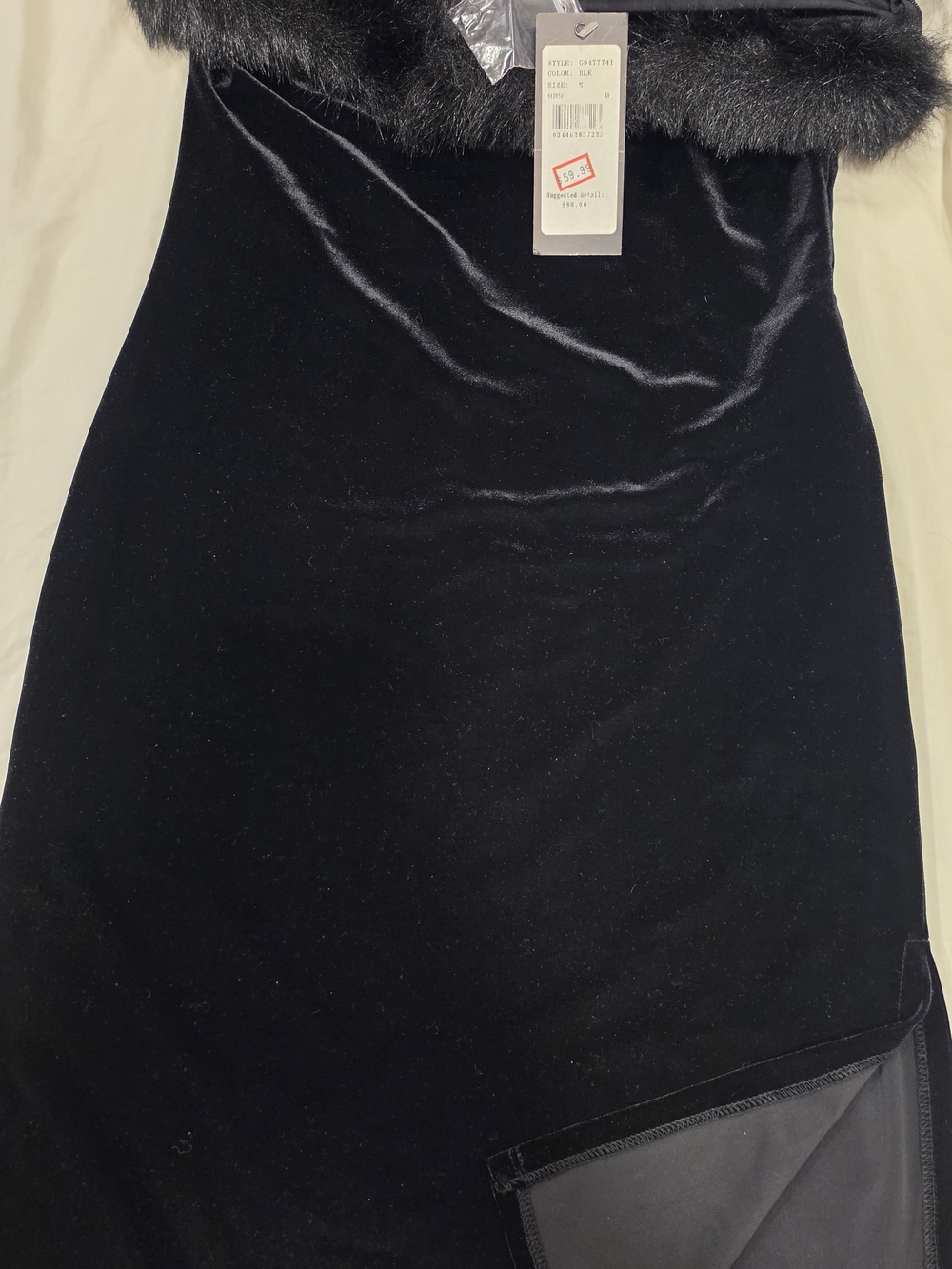 Charlotte Russe Black Velvet Dress with Faux Fur Trim